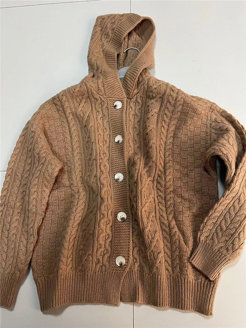 气质百搭显瘦针织上衣连帽绞花休闲外套，女装羊绒衫，以美红杉羊绒