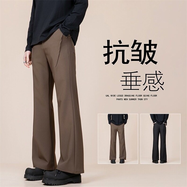 美式黑色微喇西裤男高级感垂坠感裤子修身显瘦休闲阔腿裤~CK54,男装西裤,星座601-1