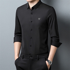 春秋季男士长袖衬衫商务休闲宽松上衣服中年爸爸装无痕免烫衬衣，男装衬衫，电商B212（原钱塘6029）
