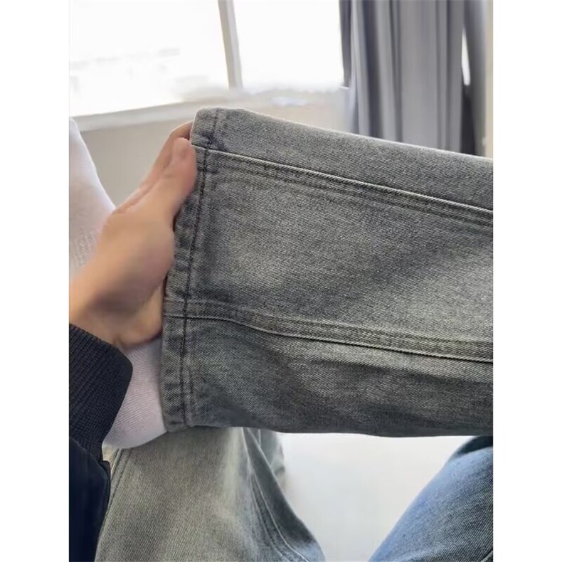 现货浅蓝色闪电水洗破洞牛仔裤男高街vibe裤子微喇牛仔裤情侣款,男装牛仔裤,星座302B