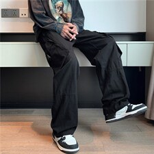 美式阔腿工装裤男宽松直筒多口袋垂坠感拖地休闲裤子K4594-P58，男装休闲裤，星座512-2