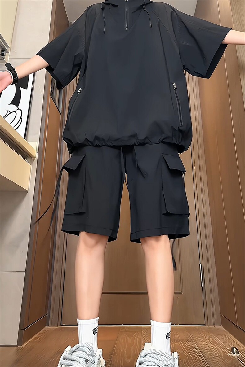 藏青色冰丝速干工装短裤男登山休闲oversize美式5五分裤子夏薄款,男装休闲裤,电商B371