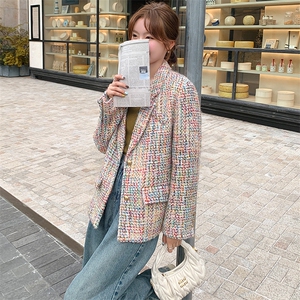 彩色针织小香风外套女春新款法式高级感超好看名媛气质粗花呢上衣图片