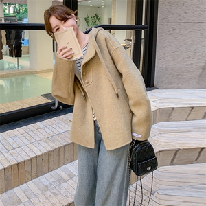 羊毛外套女2025秋连帽高端连帽韩系赫本风百搭双面呢小个子大衣短图片