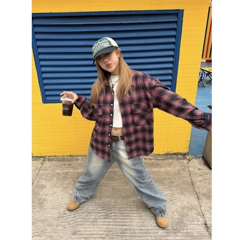 春季新品渐变格子衬衫男女高级感慵懒风宽松潮牌长袖衬衣外套,男装衬衫,星座506A