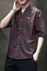 新中式提花风潮T恤短袖防香云纱龟裂纹汉服唐装T2418-P58图片