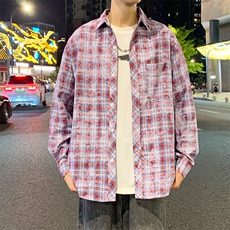 控价69港风格子衬衫宽松外套男女衬衣百搭格子外套CS2427P45，男装衬衫，电商A128
