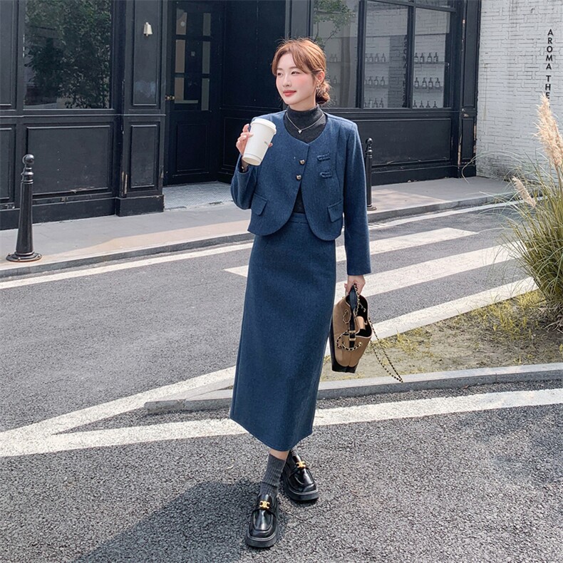 2025冬季女装女士精品套装工作制服时尚套装毛呢两件套,女装套装/套裙,欧黛芙妮