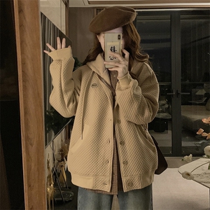 A339-P98 军绿色华夫格oversize连帽棒球服春秋设计感新款外套图片