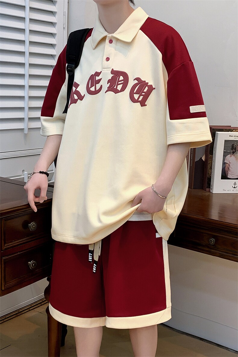 夏上新学生撞色拼接半袖套装时尚翻领Polo衫男女7805-P75控价108,男装Polo衫,电商A441-1