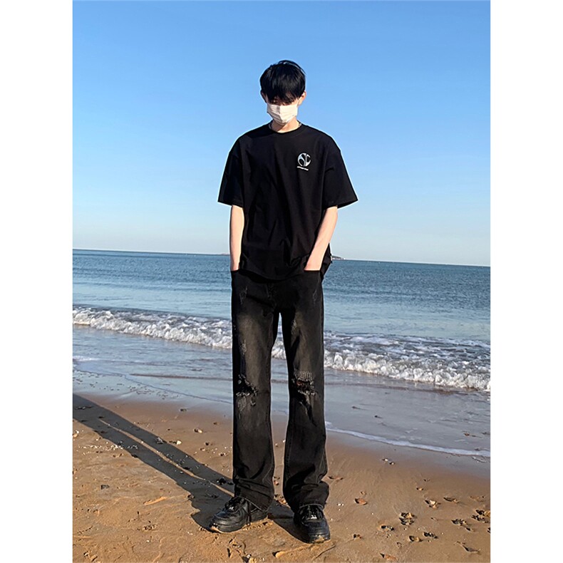 B221美式ins高街暗黑小众修身小脚破洞牛仔裤LK23065-P60控78,男装牛仔裤,电商B221