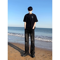 B221美式ins高街暗黑小众修身小脚破洞牛仔裤LK23065-P60控78，男装牛仔裤，电商B221