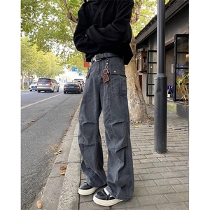1506/QA2240/P60美式复古牛仔裤男女款高级感宽松直筒休闲长裤子图片
