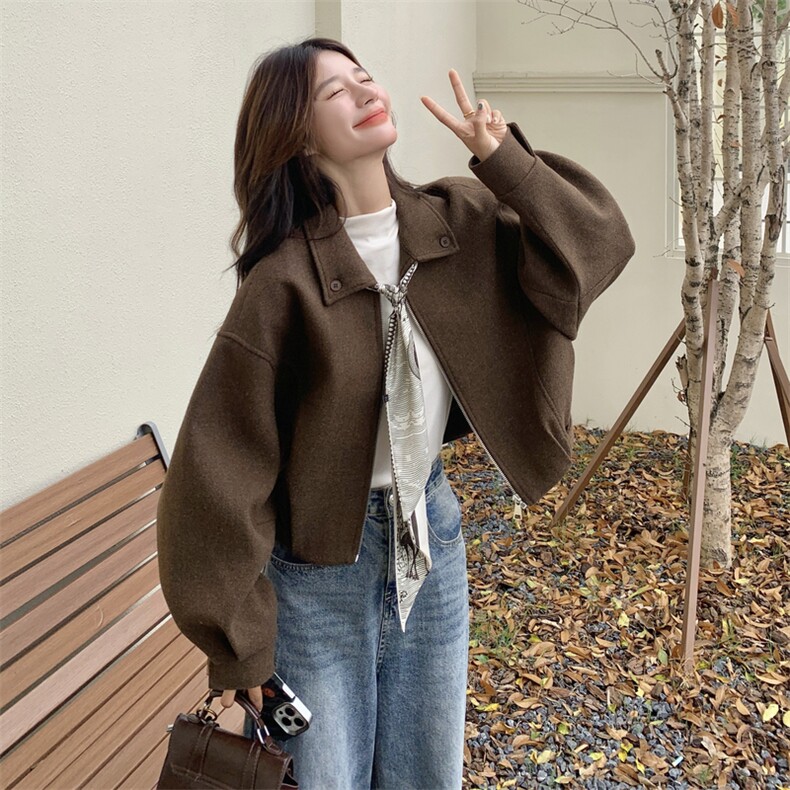 数据好有货咖色毛呢外套送丝巾5254P175K278,女装毛呢外套,2C176