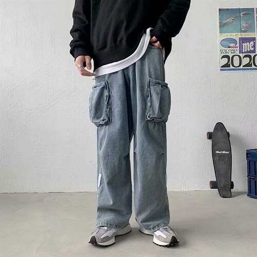 秋冬工装老爹牛仔裤男宽松港风ins裤子男韩版潮流直筒裤kz07-p45图片