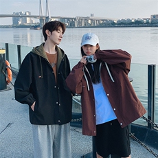JK9968P85新港风连帽假两件情侣夹克宽松百搭外套M-4XL，男装夹克，星座1204