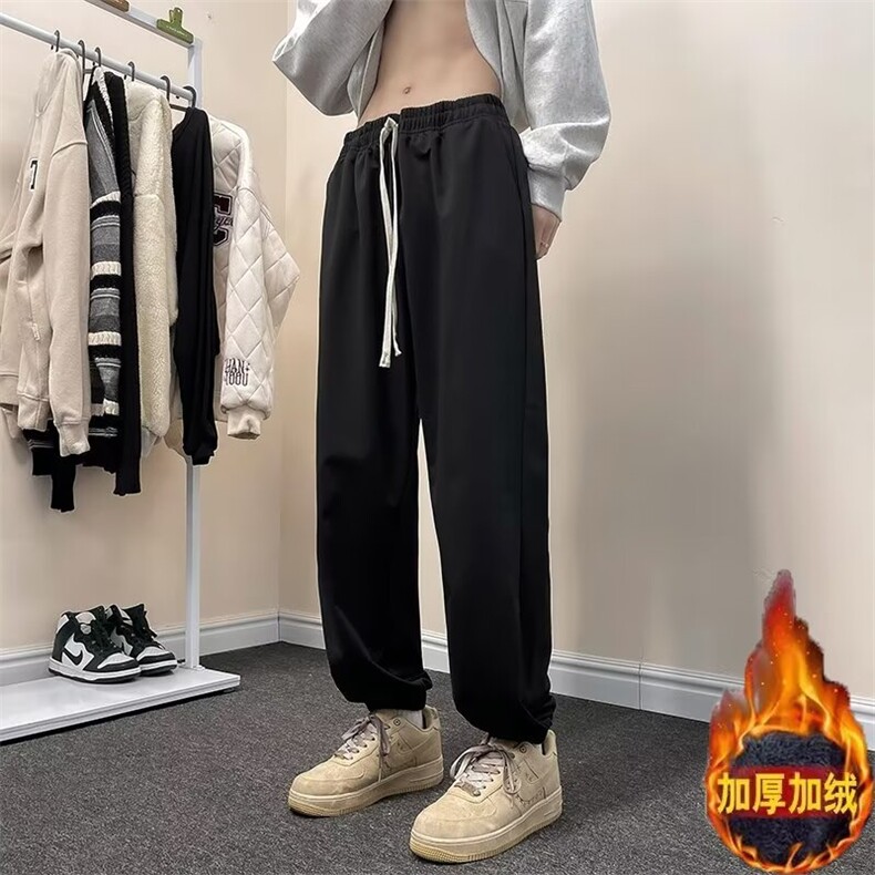 加绒男裤秋冬休闲运动裤宽松卫裤潮牌直筒阔腿裤长裤子K133/P38,男装休闲裤,星座506