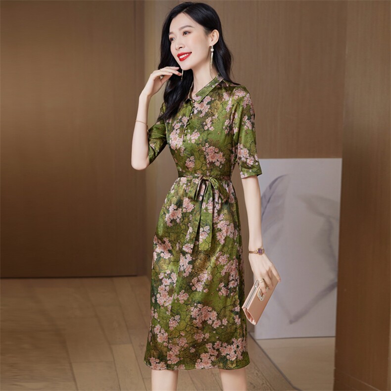 纯苎麻复古文艺法式方领显瘦减龄气质洋气黄色蓝色碎花印花连衣裙，女装连衣裙，阿舍尔精品