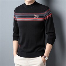 S2726钱塘2020-2秋季薄款时尚休闲简约条纹中年男士羊毛衣P70，男装针织衫/毛衣，钱塘207-2