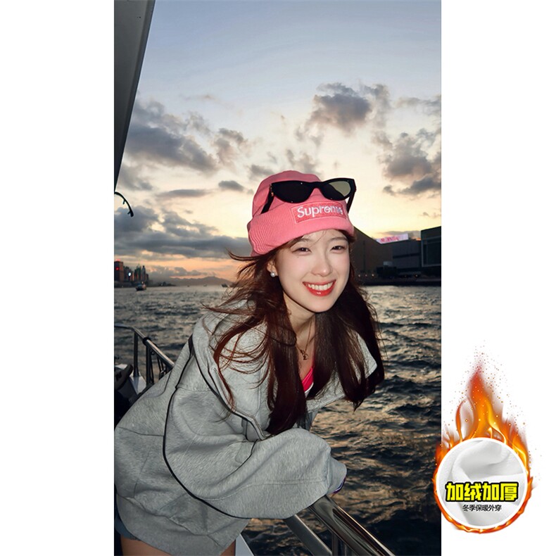 480G重磅加绒硬挺boxy男女秋冬美式高街防风高领卫衣开衫厚外套，女装短外套，电商A486