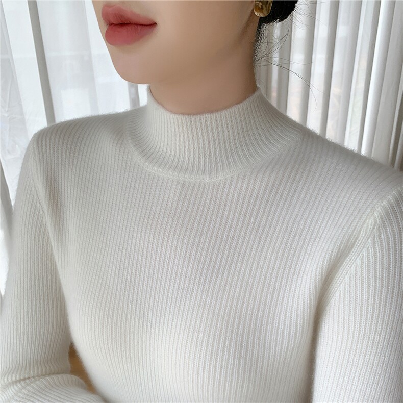 2025年秋季常规款套头长袖单件半高圆领加厚时尚百搭通勤，女装针织衫/毛衣，途瑞羊绒