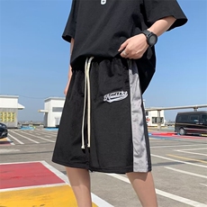 夏男短裤丽丝绒字母印花拼色短裤d004特P15，男装牛仔裤，星座1013-1