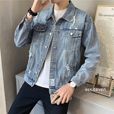 JK820-P85-现货店主风牛仔夹克肥仔量足破洞印花大码，男装夹克，星座103A