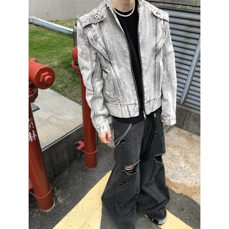 【有货】短款解构拼接牛仔外套男重工垫肩夹克JK8636CC-特P78,男装工装外套,星座1007（原301D）