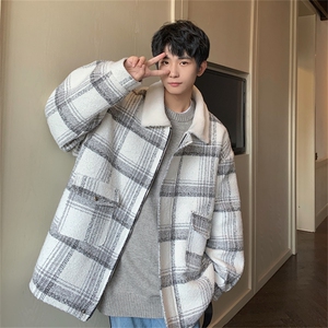 毛呢羊羔绒外套秋冬格子加绒加厚棉服美式高街外套A170-M809-P128图片