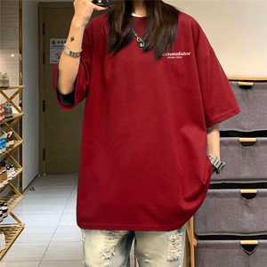 230克*字母印花华夫格短袖男女中性风宽松T恤港风ins潮流图片