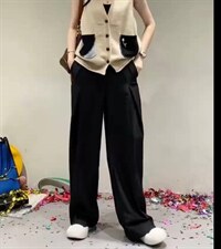 2021秋季新款时尚简约光版松紧腰抽绳直筒阔腿休闲裤，女装休闲裤，L·H·X