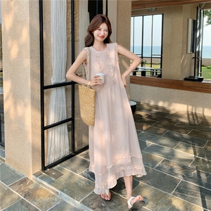【现货】柔雾粉清新甜美木耳边连衣裙P160-K238图片