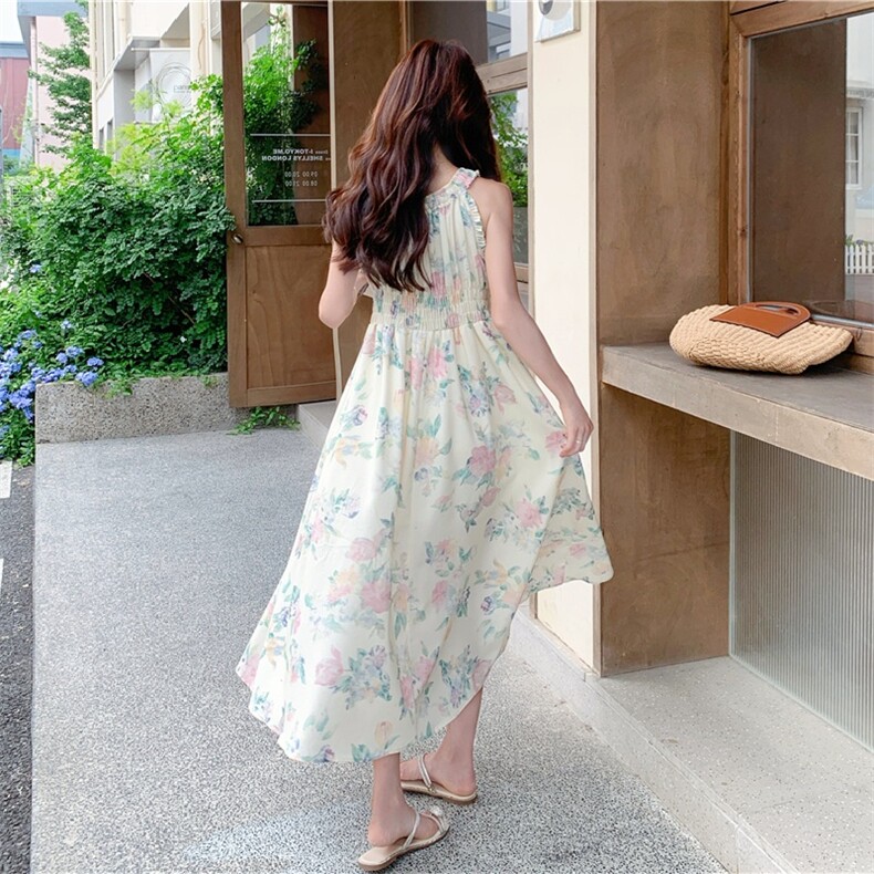 法式海边度假风印花连衣裙女夏季2025新款小个子漂亮宽松长裙子,女装连衣裙,2C118
