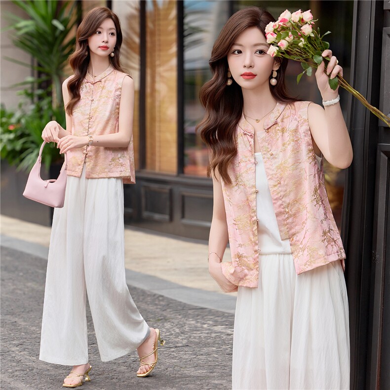 2026年夏季中式马甲裤子两件套女，女装套装/套裙，依路服饰