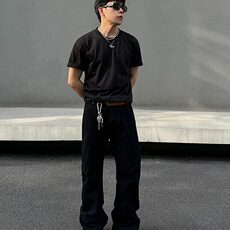 cleanfit牛仔裤男女款修身直筒春秋黑色vibe美式高街微喇叭长裤子，男装牛仔裤，星座506A