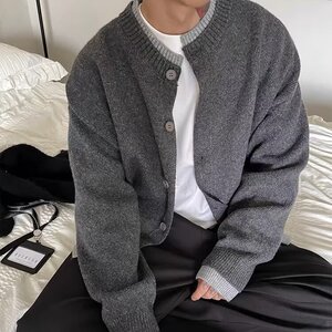 HMY01-P56 时尚新款流行潮流简约美式假两件开衫毛衣外套ins百搭图片