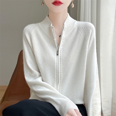 桂花针拉链开衫女士羊毛衫时尚舒适，女装羊毛衫，九嘉羊绒