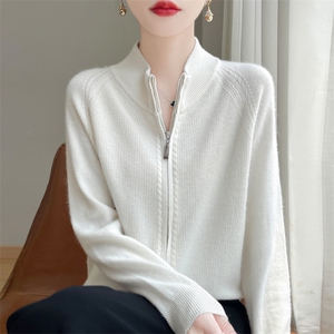 桂花针拉链开衫女士羊毛衫时尚舒适图片