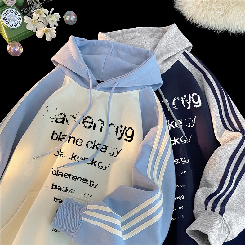 高品质！全棉重磅400克三条杠撞色印花连帽卫衣RH1216p63控98,男装卫衣,星座610B-1
