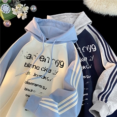 高品质！全棉重磅400克三条杠撞色印花连帽卫衣RH1216p63控98，男装卫衣，星座610B-1