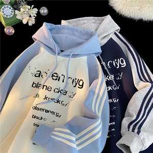 高品质！全棉重磅400克三条杠撞色印花连帽卫衣RH1216 p63控98图片