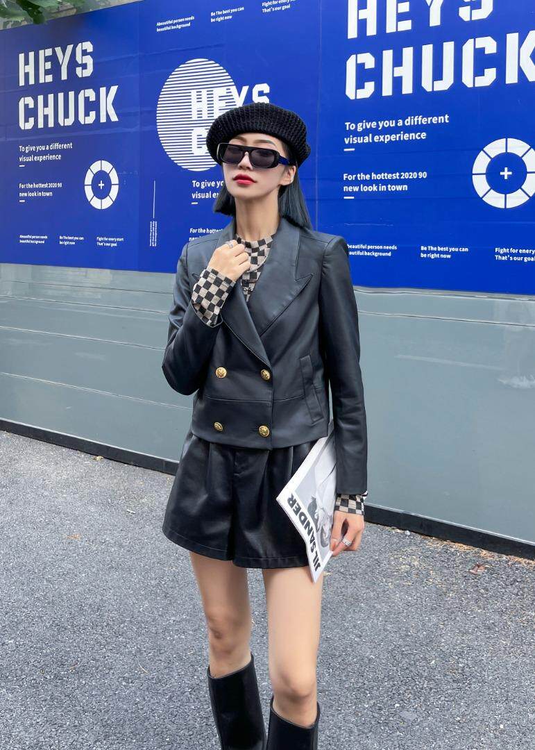 哑光短款皮衣，女装皮衣，斯瑞威