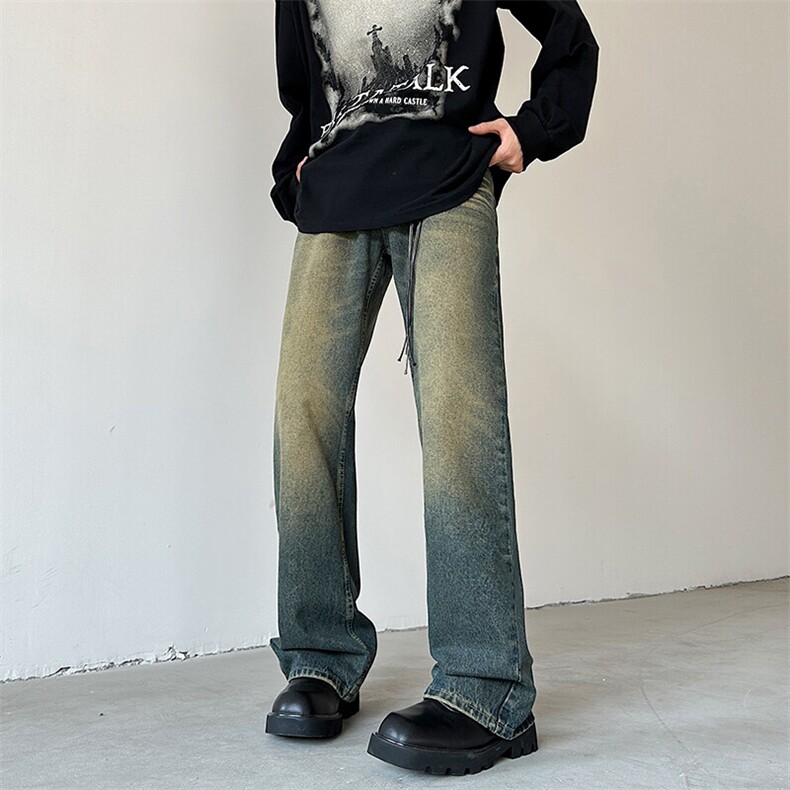 美式复古水洗牛仔裤男秋痞帅高街裤子潮牌宽松阔腿长裤NZ110-P50图片
