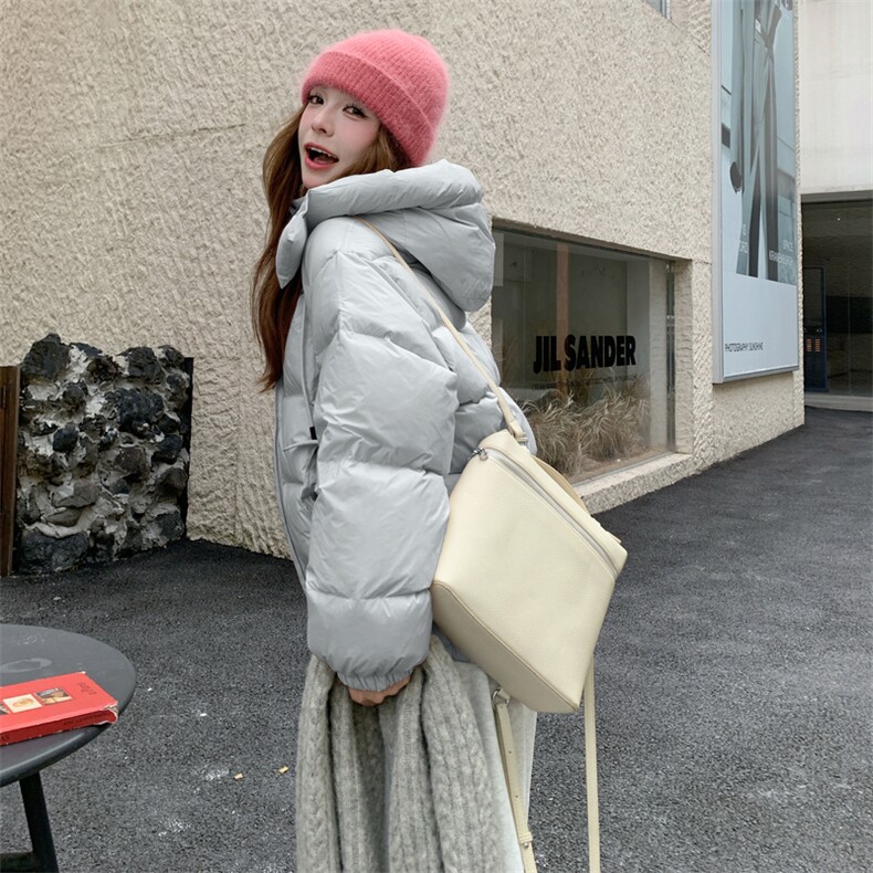 现货甜美泡芙感羽绒服外套女冬季新款韩系连帽加厚白鸭绒面包服,女装羽绒服,网红馆