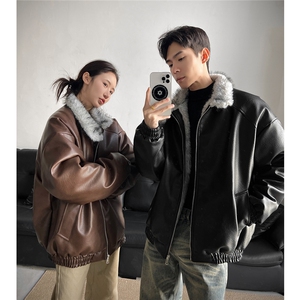 冬季荔枝皮狼王座山雕加厚棉服情侣男装PU皮棉衣外套S538-特118图片