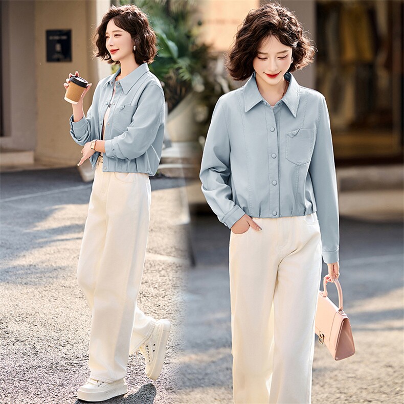 女装官网夏皮衣外套女短款2025春秋新款小个子高腰时尚休闲机,女装皮衣,魅丽静蓝