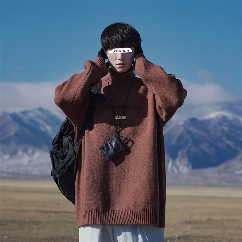 特批新疆外景时尚宽松高领字母印花毛衣M1201特P45加绒P60控88,男装针织衫/毛衣,电商A247