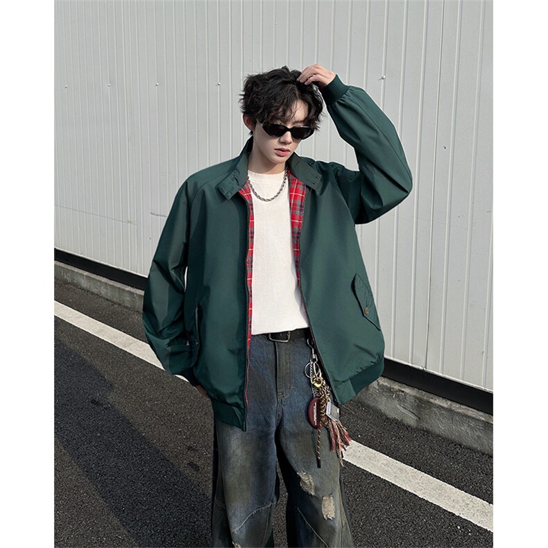 8XL-M美式复古棒球服外套男特大码潮牌双拉链立领夹克衫JK005P85,男装夹克,电商B312