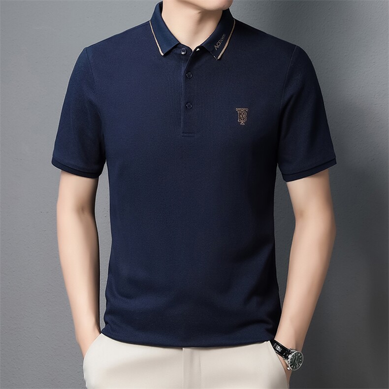 短袖t恤男翻了刺绣半袖上衣服夏季中年男士休闲纯色百搭体恤衫,男装T恤,电商B212（原钱塘6029）