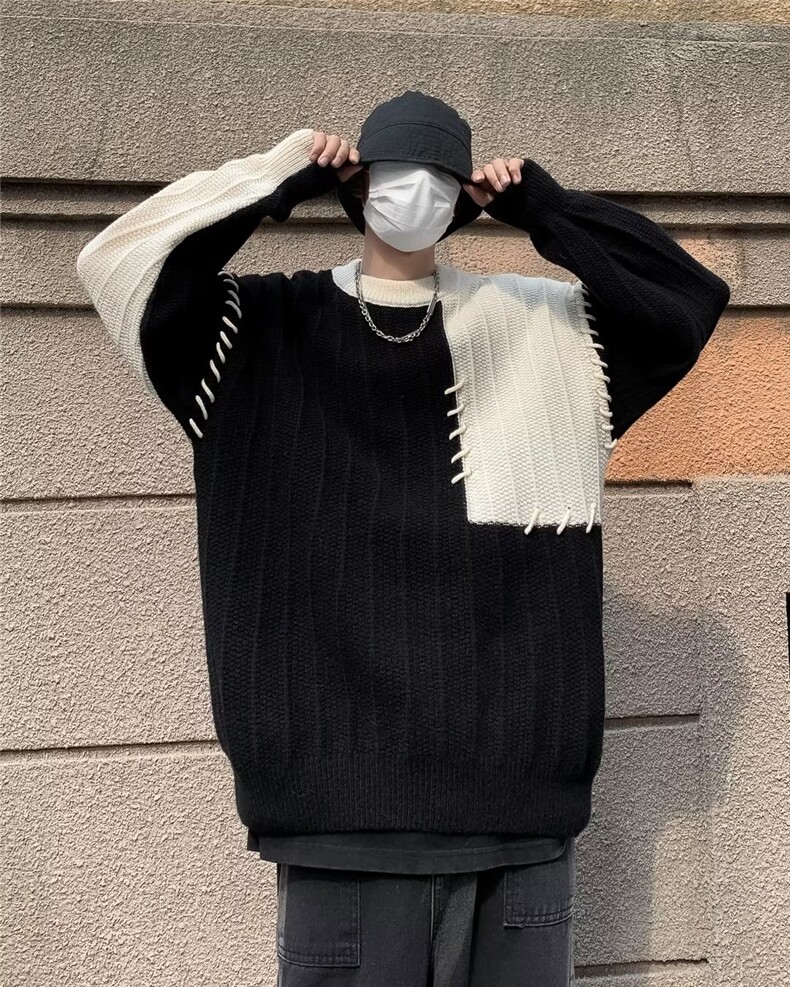 鹿毛绒美式圆领毛衣男慵懒风休闲针织衫 B627 P53图片